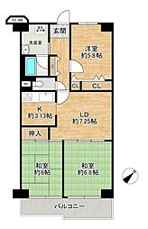 浜寺北スカイハイツ 3LDKの間取図画像