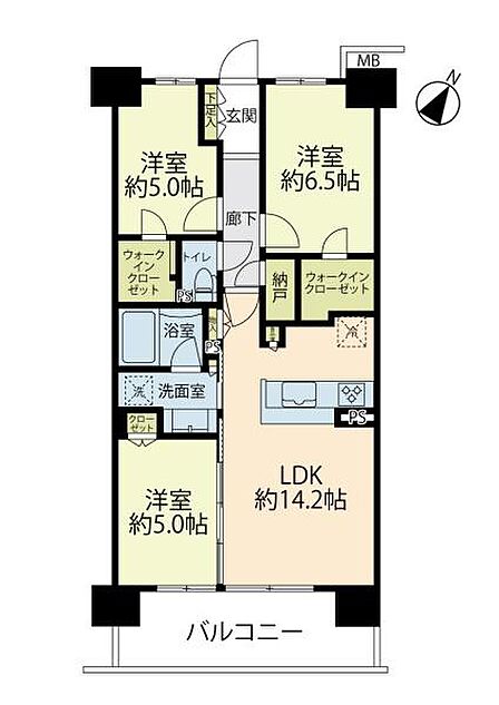 専有面積:70.05平米・3LDKの間取りです