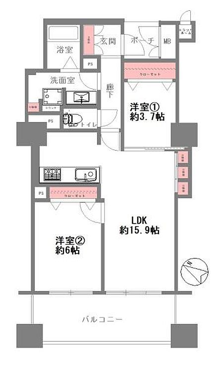 28階の2LDKSのお部屋となっております♪