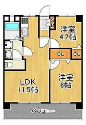 此花厚生年金住宅1号棟 2LDKの間取図画像