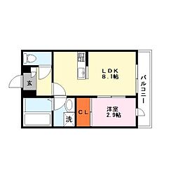 ベルメゾンF2 1LDKの間取図画像