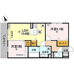 エレガンス ビュー 2LDKの間取図画像
