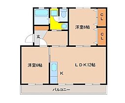 清水コーポ 2LDKの間取図画像