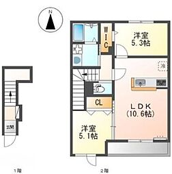 シャイニングヒル 2LDKの間取図画像