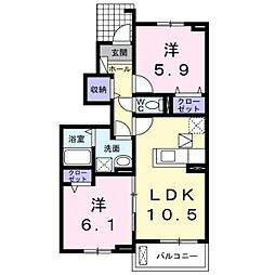 ティータウンレガーロD 2LDKの間取図画像