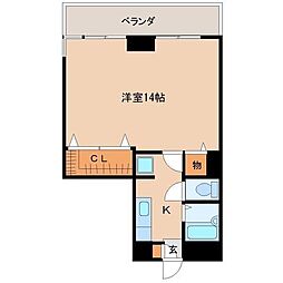 コスモ恒久 1Kの間取図画像