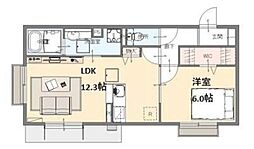 エスポワールタカムラ2 1LDKの間取図画像