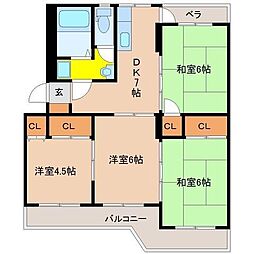 デタント新城 4DKの間取図画像