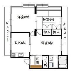 リバータウン日ノ出 3DKの間取図画像