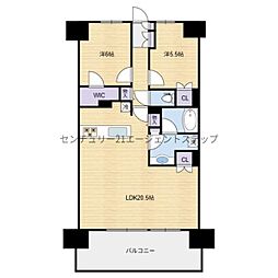 レーベン宮崎 ONE TOWER 2LDKの間取図画像