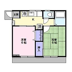 野島ハイツ 2Kの間取図画像
