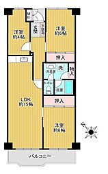 サンフラワーハイツ南港はなのまち住宅36号棟 3LDKの間取図画像