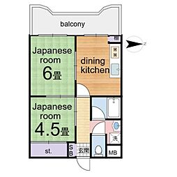 塔南セントラルハイツ 2DKの間取図画像