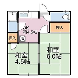 白川荘 2DKの間取図画像