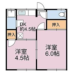 白川荘 2DKの間取図画像