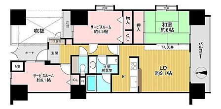 【間取り】陽当たり・通風・眺望良好な9階部分の角部屋