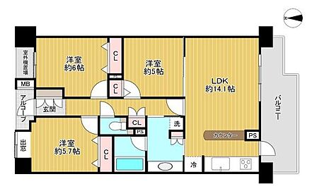 【間取り】南向き×5階部分×3LDK