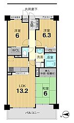 エスリード太秦三条天神川 3LDKの間取図画像