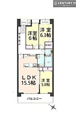 レーベンハイム西千葉ガーデンシティ 3LDKの間取図画像