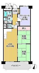 正起瓢箪山第2ハイツ 3LDKの間取図画像