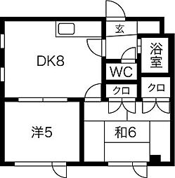 ダイユウハイツ伏古 2DKの間取図画像