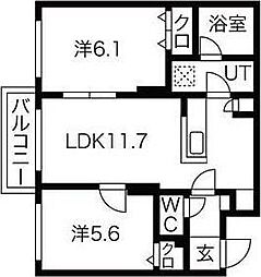 リッツグランデ白石駅 2LDKの間取図画像