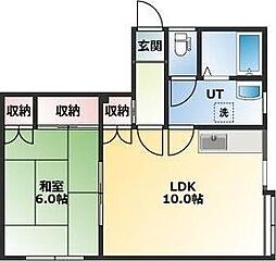 ニューウエスト八軒 1LDKの間取図画像