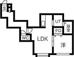 エクエス月寒 1LDKの間取図画像