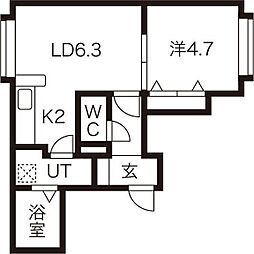 クラージュ24 1LDKの間取図画像