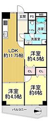 朝日プラザ岸里第1 3LDKの間取図画像