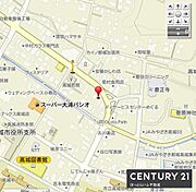 周辺施設がマップ上に分かりやすく掲載されています。スーパーや図書館市役所などが徒歩圏内に位置しています。現地の案内がしやすい地図です。生活環境を確認する際にも便利な現地案内図です。