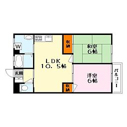 サンハイツセタ2 2LDKの間取図画像