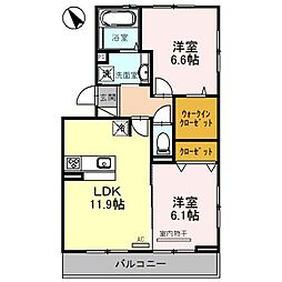 フィオーレヴェルデ 2LDKの間取図画像