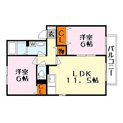アルカディアD 2LDKの間取図画像