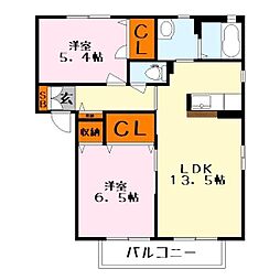 シャーメゾン六条B 2LDKの間取図画像