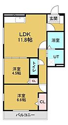 セジュール長岡天神 2LDKの間取図画像