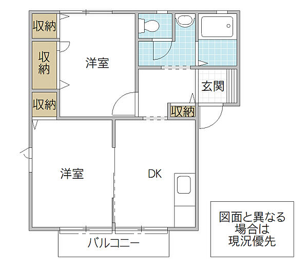 オージュコート A棟 101号室｜茨城県水戸市金町(賃貸アパート2DK・1階・43.63㎡)の写真 その2