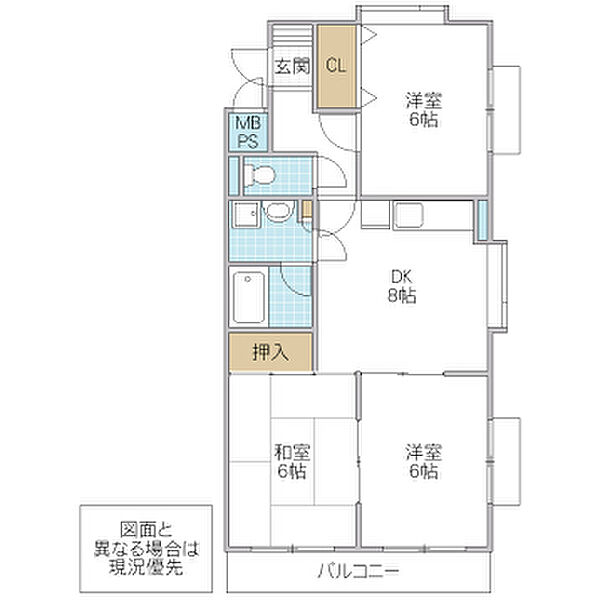 ヴァンヴェール水戸 101号室｜茨城県水戸市千波町(賃貸マンション3DK・1階・58.70㎡)の写真 その2