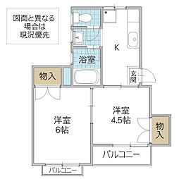 BMタカハシ1 2Kの間取図画像