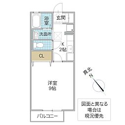 グランパパ2 1Kの間取図画像