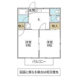 マンション緑A 2Kの間取図画像