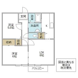 ラウンドフィールド霞B 2LDKの間取図画像