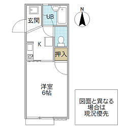 プライム鷹匠 1Kの間取図画像