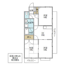 トワメゾン水戸B 3DKの間取図画像
