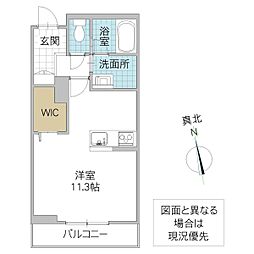 バレヌブルー元山 3階ワンルームの間取り