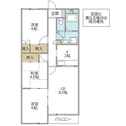 塙コーポ 2LDKの間取図画像
