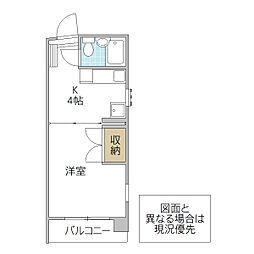 グレースタワー城南 1Kの間取図画像