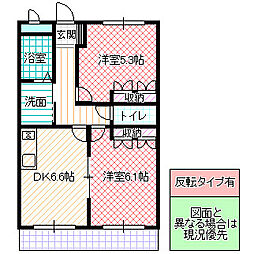 サンプレイスK 2DKの間取図画像