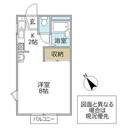 松山ハイツB ワンルームの間取図画像