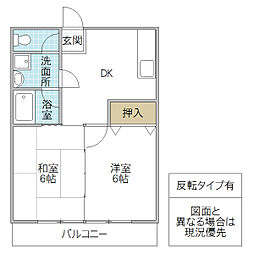 ウイングコムロ壱番館 2DKの間取図画像